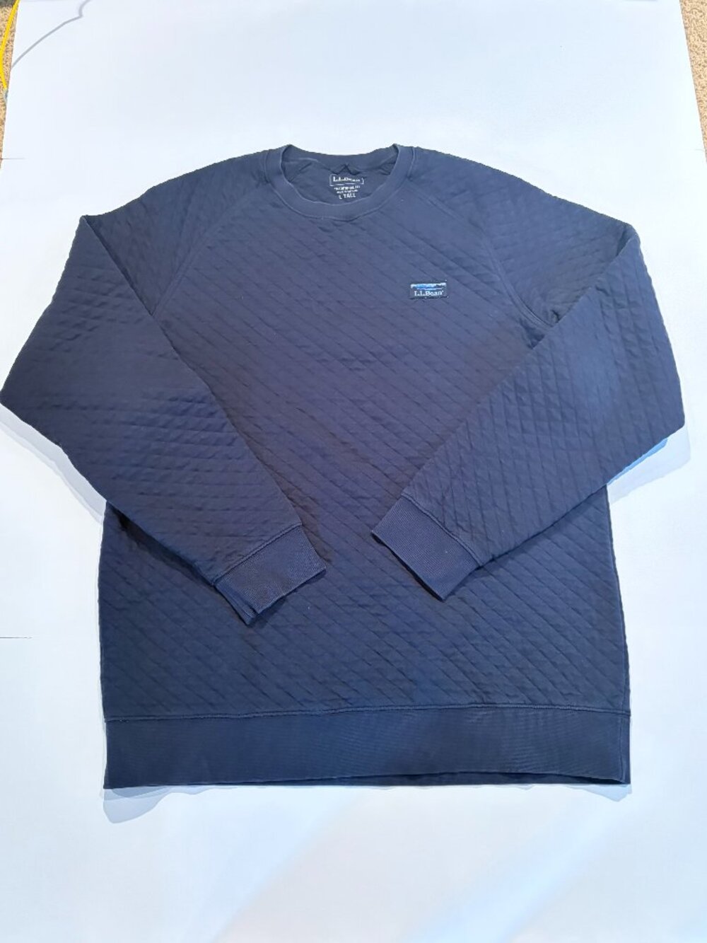 L.L.Bean Quilted Navy Crewneck Sweatshirt Men's L Tall